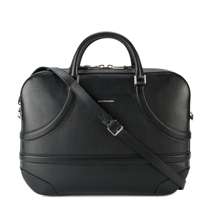 Alexander McQueen Men's Black Harness Leather Briefcase